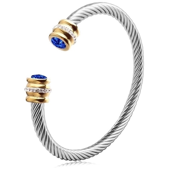 •September• Elegant Twisted Cable Cuff Bracelet with Sapphire Gemstone Accents - Picture 1 of 4